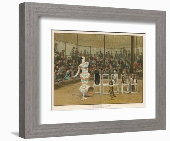 Circus Clown with Five Dogs in a Circus Ring-Charles Green-Framed Art Print