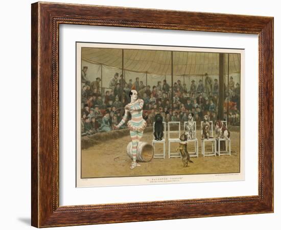 Circus Clown with Five Dogs in a Circus Ring-Charles Green-Framed Art Print