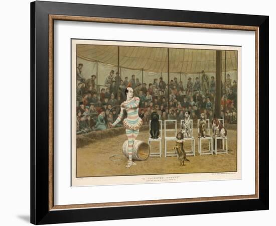 Circus Clown with Five Dogs in a Circus Ring-Charles Green-Framed Art Print