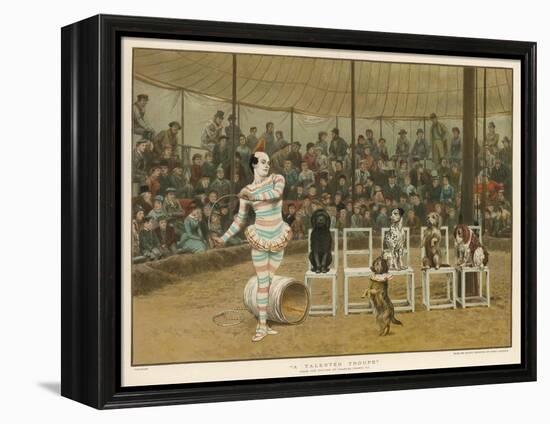 Circus Clown with Five Dogs in a Circus Ring-Charles Green-Framed Stretched Canvas