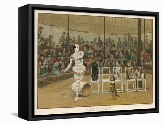 Circus Clown with Five Dogs in a Circus Ring-Charles Green-Framed Stretched Canvas