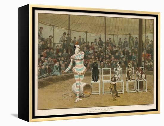 Circus Clown with Five Dogs in a Circus Ring-Charles Green-Framed Stretched Canvas