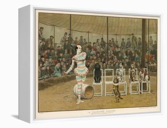 Circus Clown with Five Dogs in a Circus Ring-Charles Green-Framed Stretched Canvas