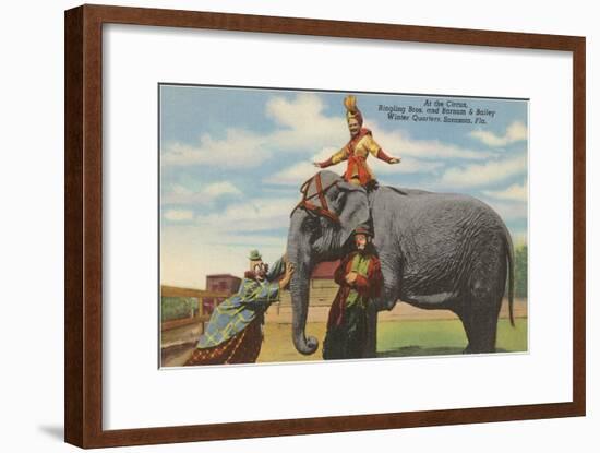 Circus Elephant and Clowns, Sarasota, Florida-null-Framed Art Print