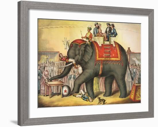 Circus Elephant and Riders-null-Framed Giclee Print