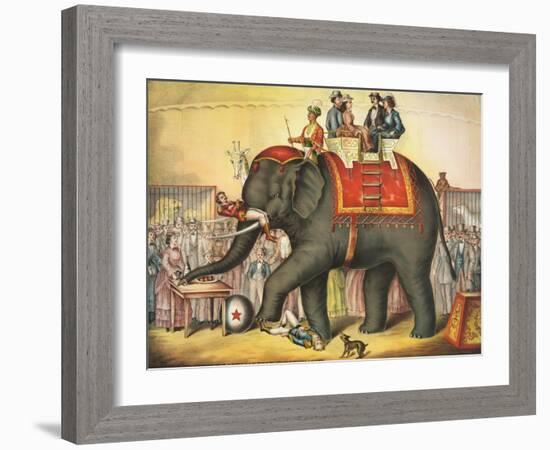 Circus Elephant and Riders-null-Framed Giclee Print