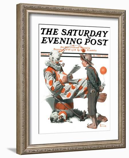 "Circus" or "Meeting the Clown" Saturday Evening Post Cover, May 18,1918-Norman Rockwell-Framed Giclee Print