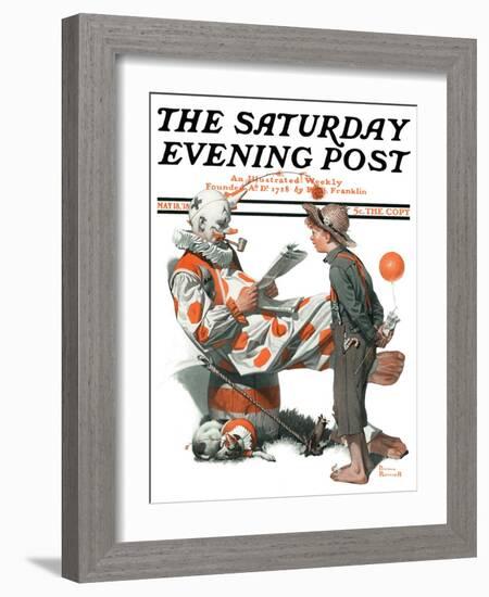 "Circus" or "Meeting the Clown" Saturday Evening Post Cover, May 18,1918-Norman Rockwell-Framed Giclee Print