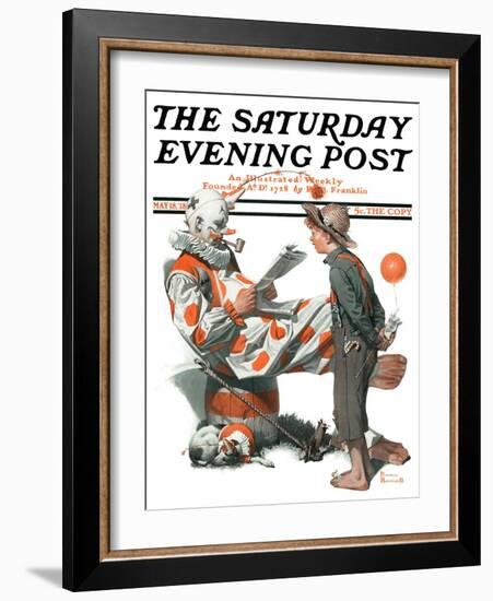 "Circus" or "Meeting the Clown" Saturday Evening Post Cover, May 18,1918-Norman Rockwell-Framed Giclee Print