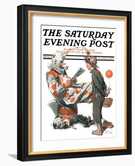 "Circus" or "Meeting the Clown" Saturday Evening Post Cover, May 18,1918-Norman Rockwell-Framed Giclee Print