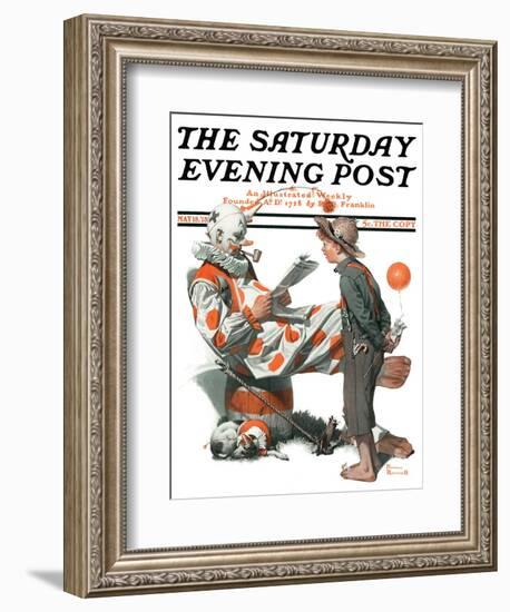 "Circus" or "Meeting the Clown" Saturday Evening Post Cover, May 18,1918-Norman Rockwell-Framed Giclee Print