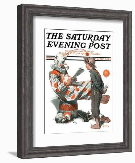 "Circus" or "Meeting the Clown" Saturday Evening Post Cover, May 18,1918-Norman Rockwell-Framed Giclee Print