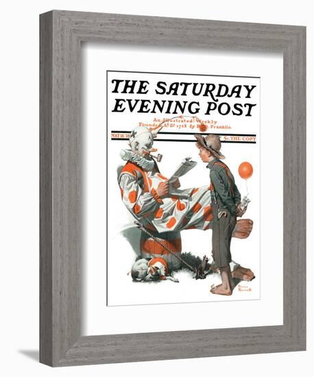 "Circus" or "Meeting the Clown" Saturday Evening Post Cover, May 18,1918-Norman Rockwell-Framed Giclee Print