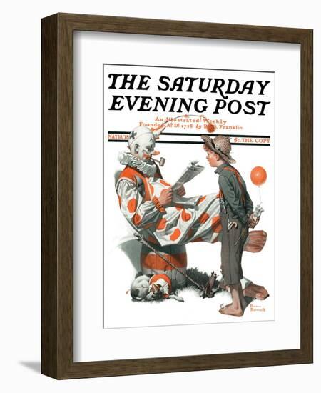 "Circus" or "Meeting the Clown" Saturday Evening Post Cover, May 18,1918-Norman Rockwell-Framed Giclee Print