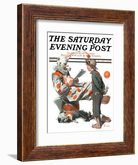 "Circus" or "Meeting the Clown" Saturday Evening Post Cover, May 18,1918-Norman Rockwell-Framed Giclee Print