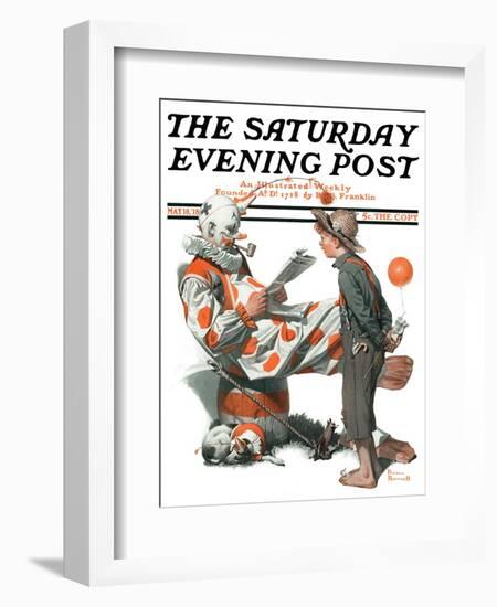 "Circus" or "Meeting the Clown" Saturday Evening Post Cover, May 18,1918-Norman Rockwell-Framed Giclee Print