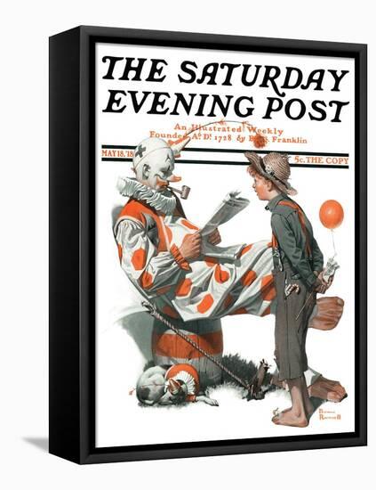 "Circus" or "Meeting the Clown" Saturday Evening Post Cover, May 18,1918-Norman Rockwell-Framed Premier Image Canvas