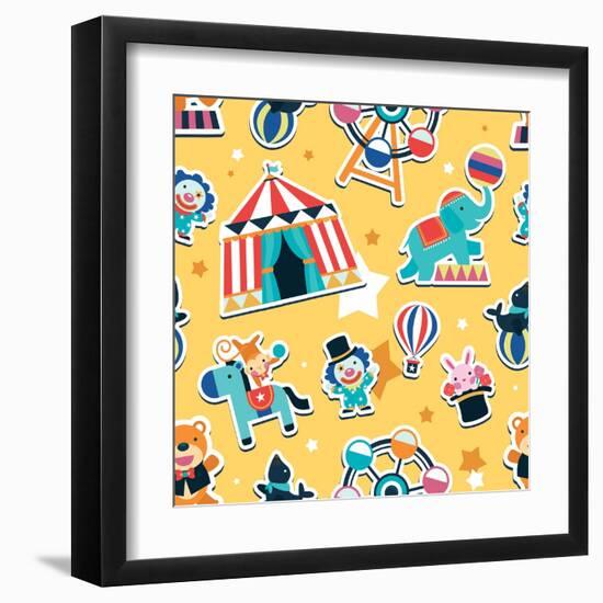 Circus Seamless Pattern, Animals and Entertainment Elements-Totallypic-Framed Art Print