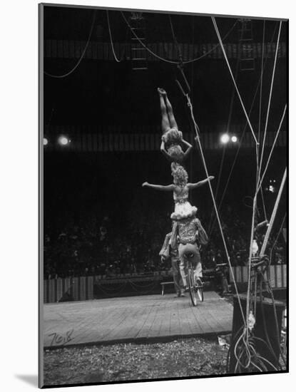 Circus Stacked Up Trio Casually Bicycling around the Board-Ralph Morse-Mounted Photographic Print
