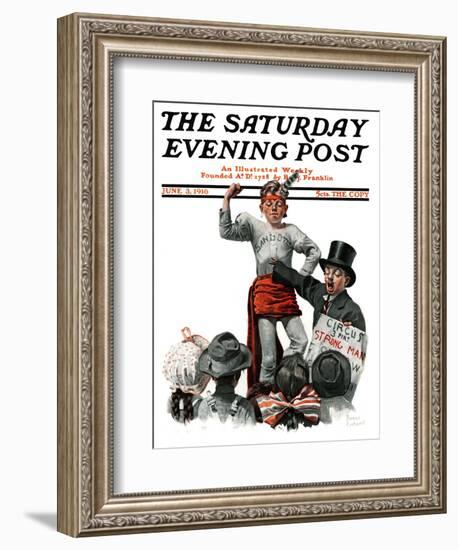 "Circus Strongman" Saturday Evening Post Cover, June 3,1916-Norman Rockwell-Framed Giclee Print