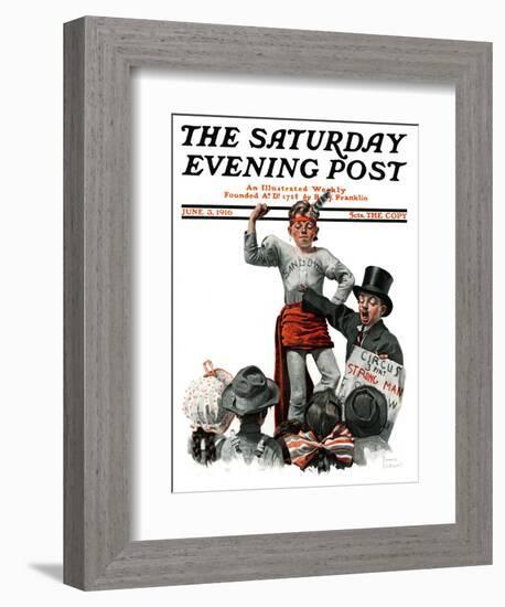 "Circus Strongman" Saturday Evening Post Cover, June 3,1916-Norman Rockwell-Framed Giclee Print