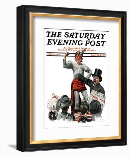 "Circus Strongman" Saturday Evening Post Cover, June 3,1916-Norman Rockwell-Framed Giclee Print