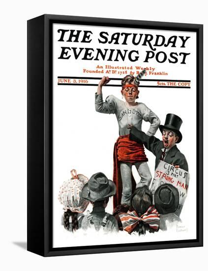 "Circus Strongman" Saturday Evening Post Cover, June 3,1916-Norman Rockwell-Framed Premier Image Canvas