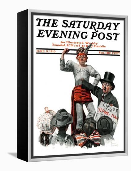 "Circus Strongman" Saturday Evening Post Cover, June 3,1916-Norman Rockwell-Framed Premier Image Canvas