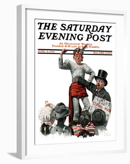 "Circus Strongman" Saturday Evening Post Cover, June 3,1916-Norman Rockwell-Framed Giclee Print