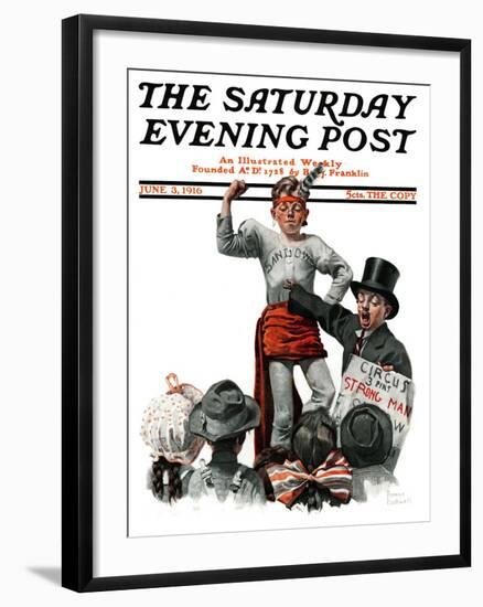 "Circus Strongman" Saturday Evening Post Cover, June 3,1916-Norman Rockwell-Framed Giclee Print