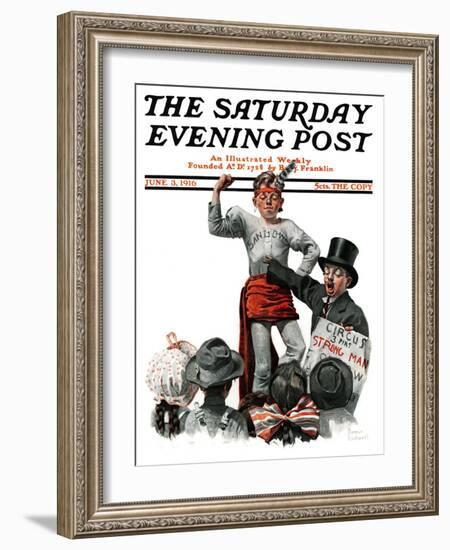 "Circus Strongman" Saturday Evening Post Cover, June 3,1916-Norman Rockwell-Framed Giclee Print