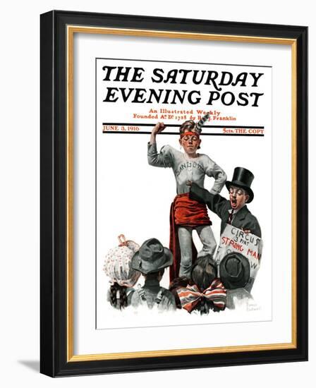 "Circus Strongman" Saturday Evening Post Cover, June 3,1916-Norman Rockwell-Framed Giclee Print