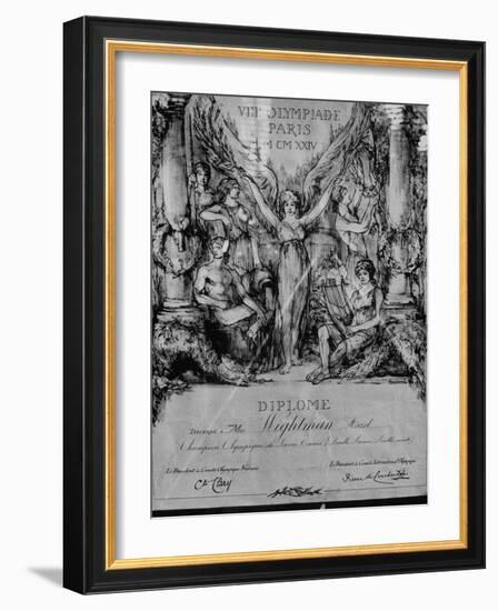 Citation Stating That Hazel Wightman Won Women's and Mixed Doubles in 1924 Olympics at Paris-null-Framed Photographic Print