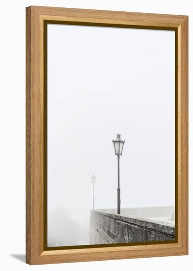 Citta di San Marino, Europe, street lamps in the fog,-Bernd Wittelsbach-Framed Premier Image Canvas