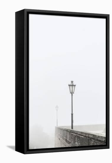 Citta di San Marino, Europe, street lamps in the fog,-Bernd Wittelsbach-Framed Premier Image Canvas