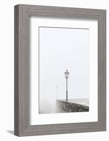 Citta di San Marino, Europe, street lamps in the fog,-Bernd Wittelsbach-Framed Photographic Print