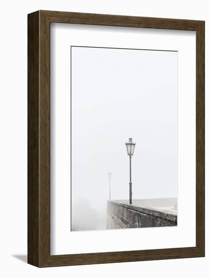 Citta di San Marino, Europe, street lamps in the fog,-Bernd Wittelsbach-Framed Photographic Print