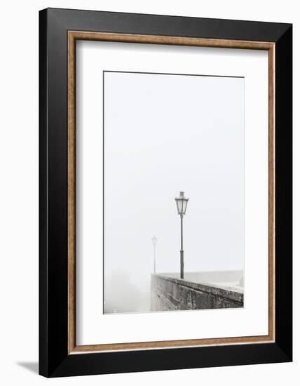 Citta di San Marino, Europe, street lamps in the fog,-Bernd Wittelsbach-Framed Photographic Print