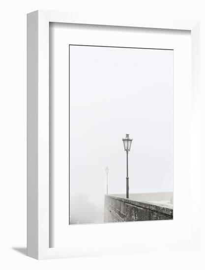 Citta di San Marino, Europe, street lamps in the fog,-Bernd Wittelsbach-Framed Photographic Print