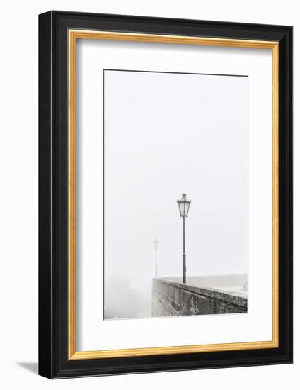 Citta di San Marino, Europe, street lamps in the fog,-Bernd Wittelsbach-Framed Photographic Print