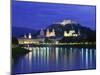 City and Castle at Night from the River, Salzburg, Austria, Europe-Nigel Francis-Mounted Photographic Print