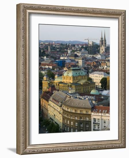 City and Croatian National Theater, Zagreb, Croatia-Walter Bibikow-Framed Photographic Print