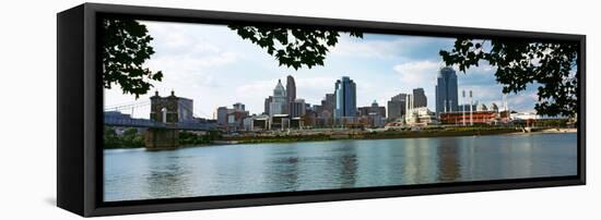 City at the Waterfront, Ohio River, Cincinnati, Hamilton County, Ohio, USA-null-Framed Stretched Canvas