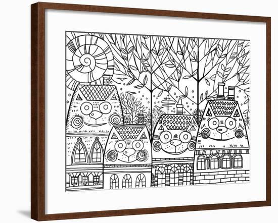 City Cat Line Art-Oxana Zaika-Framed Giclee Print