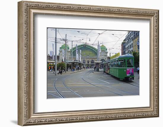 City Center Trams, Basel, Switzerland, Europe-Christian Kober-Framed Photographic Print