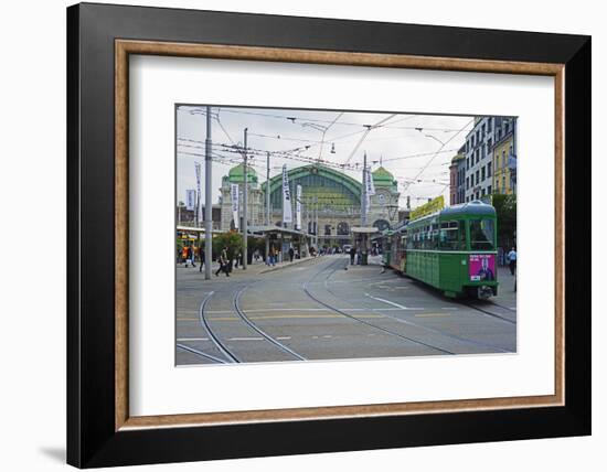 City Center Trams, Basel, Switzerland, Europe-Christian Kober-Framed Photographic Print