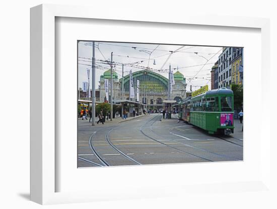 City Center Trams, Basel, Switzerland, Europe-Christian Kober-Framed Photographic Print