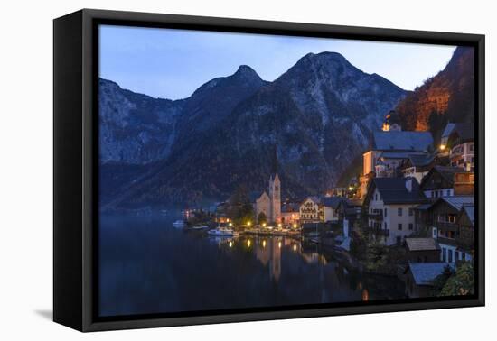 City Centre at the Hallstatter Lake, in Front of the Dachsteingebirge, Austria-Volker Preusser-Framed Premier Image Canvas