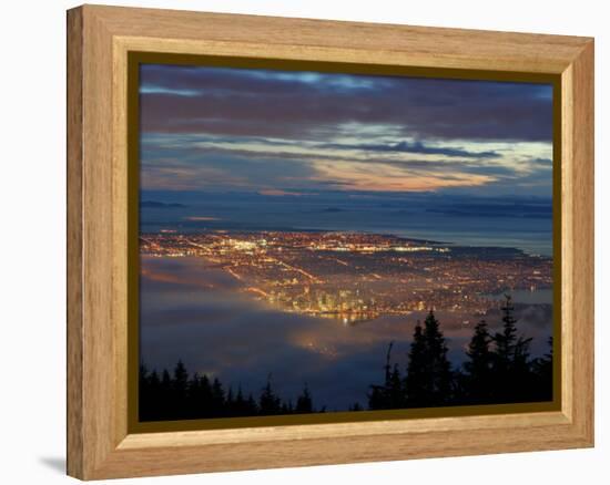 City from Grouse Mountain at Sunset, North Vancouver, Vancouver, Canada-Lawrence Worcester-Framed Premier Image Canvas