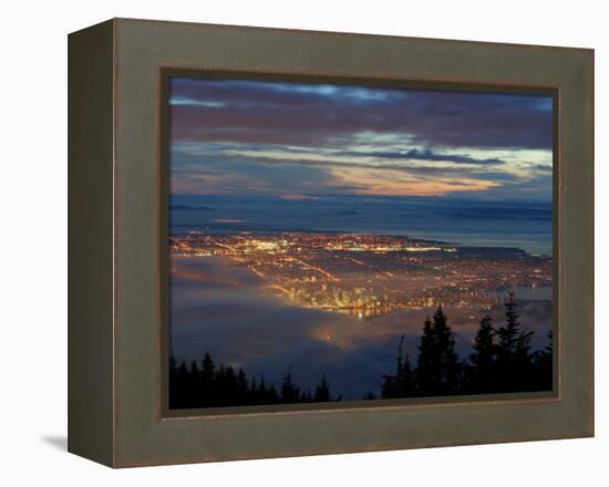 City from Grouse Mountain at Sunset, North Vancouver, Vancouver, Canada-Lawrence Worcester-Framed Premier Image Canvas